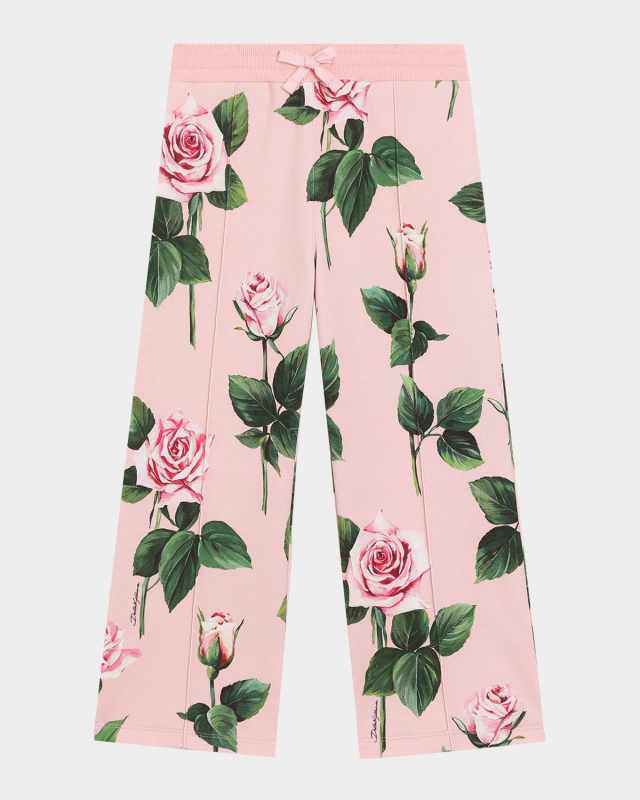 Girl's Rose-Print Wide Leg Pants, Size 8-14